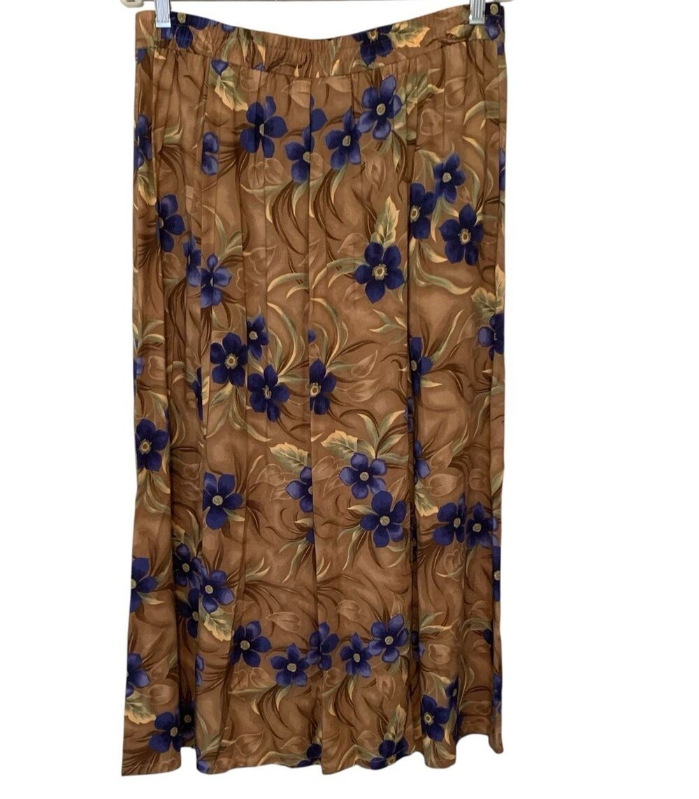 Vintage Sag Harbor Maxi Skirt Womens Sz Lg Brown/Blue Floral Button Front Boho - Picture 4 of 7